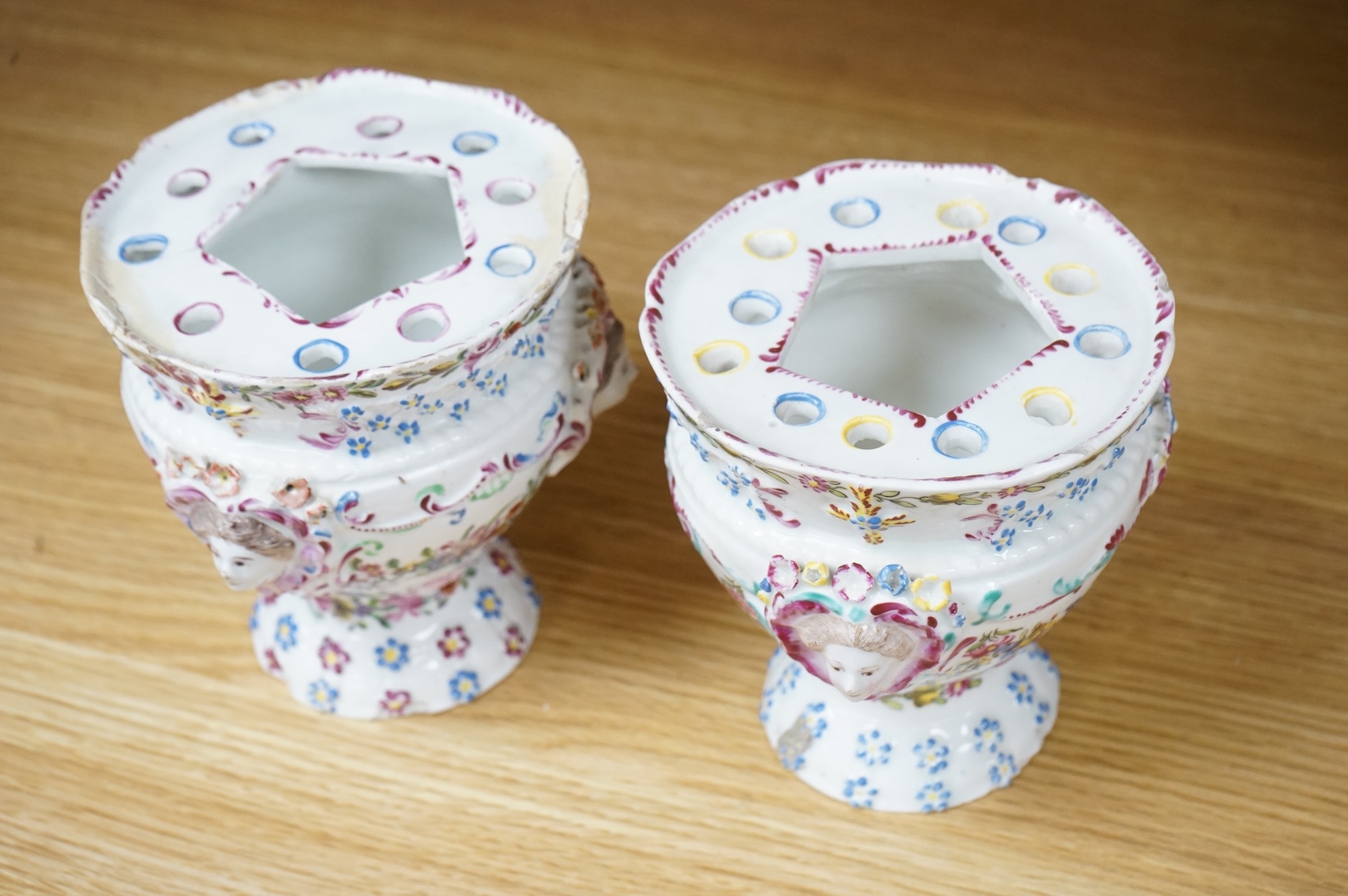 A near pair of Bow style porcelain bough pots, Samson, late 19th century, 12.5cm high